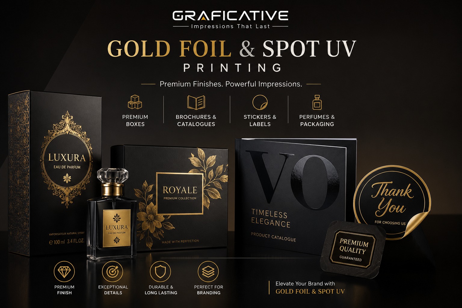 Premium gold foil stickers by Graficative